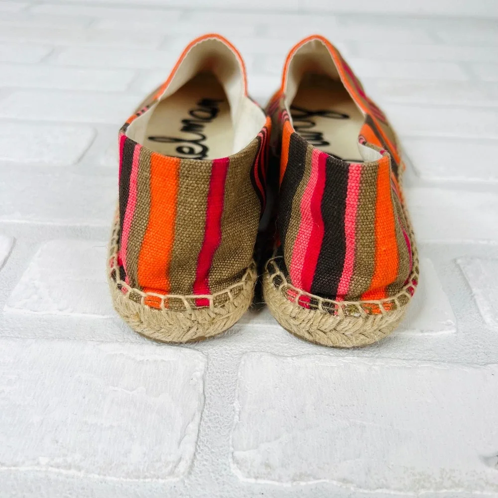 Sam Edelman Verona Espadrille Flats Orange Pink Striped Canvas Slip On  7.5M